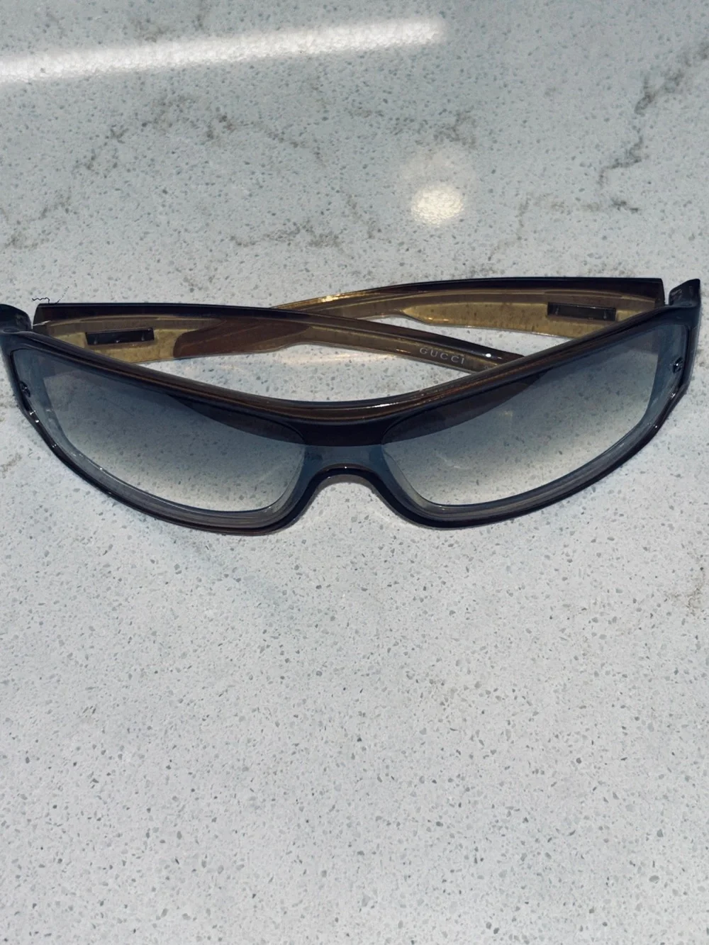Vintage Gucci Y2K Brown Smoke Wraparound Shield Sunglasses